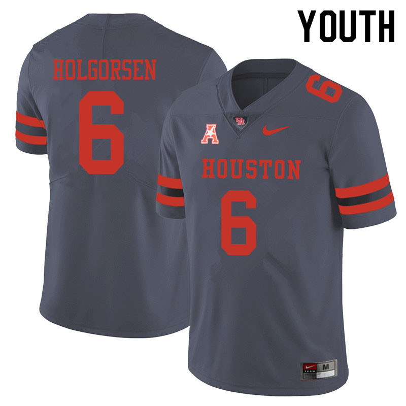 Youth #6 Logan Holgorsen Houston Cougars College Football Jerseys Sale-Gray